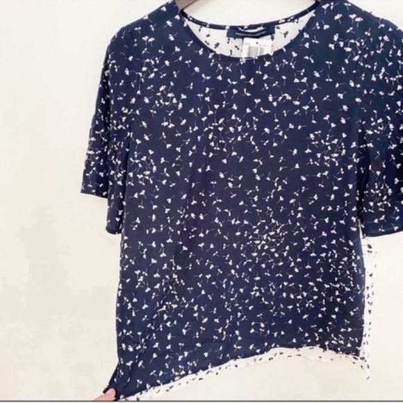 French Connection Komo Pin-tuck Short Sleeve Blouse Blue/white Size XS NEW - Picture 4 of 6